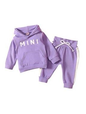 NWT Baby Girl Lavender 'MINI' Hoodie & Jogger Sweatsuit Set, Size 80 (12-18M)